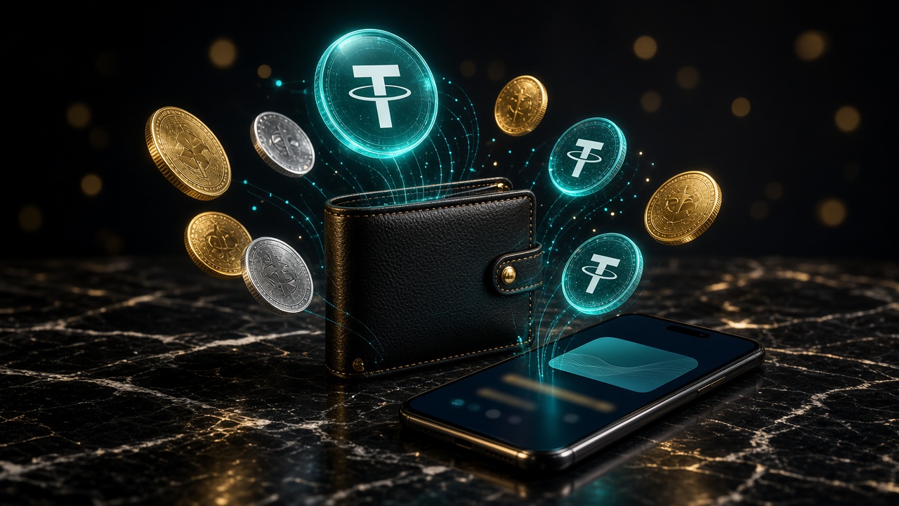 Secure USDT and INR wallet advertising visual
