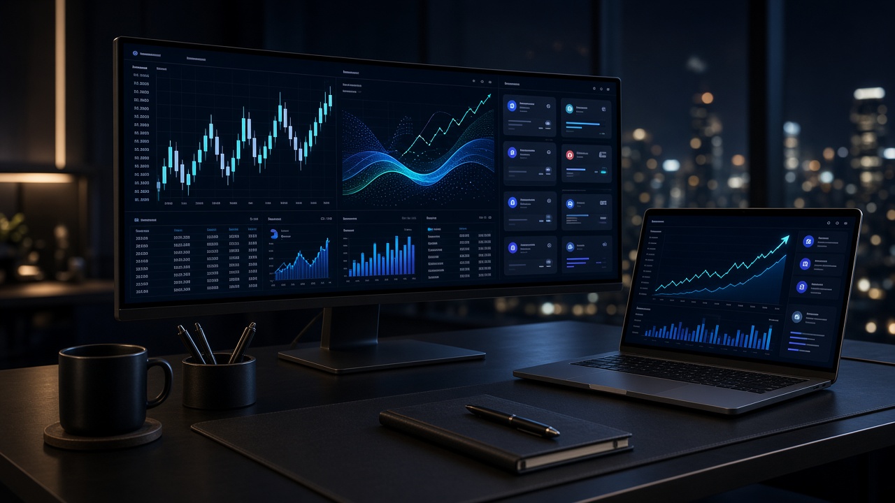 Premium USDT account panel workspace with live trading screens